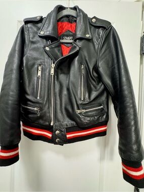 Straight To Hell Lady’s Rival Leather Jacket XL - Red Quilt & Varsity Trim
